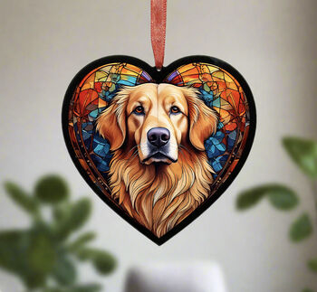 Golden Retriever Stained Glass Effect Heart Suncatcher, 3 of 5