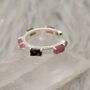 Pink, Black Tourmaline Silver Open Ring, thumbnail 1 of 12