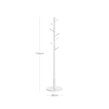 White Wooden Coat Tree Stand With Seven Hooks, 7 of 7