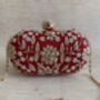 Red Raw Silk Oval Pearl Clutch Bag, thumbnail 3 of 10