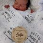 Muslin Swaddle Blanket Hello World Newborn Baby Shower Gift, thumbnail 3 of 3