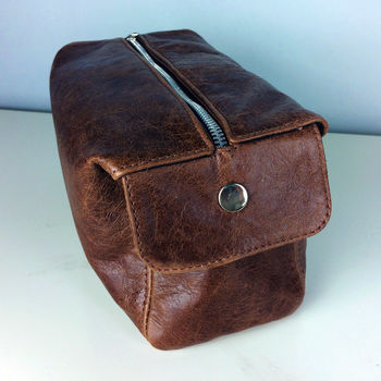 Personalised Brown Leather Wash Bag, 4 of 5