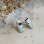 Mint Green Ceramic Bar Stud Earrings Abstract Splatter Minimalist Studs, thumbnail 7 of 8