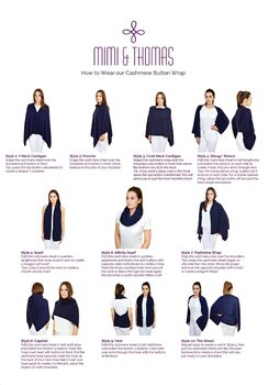 Sky Blue 100% Cashmere Multi Ways Button Poncho Shawl Gift Boxed, 8 of 12