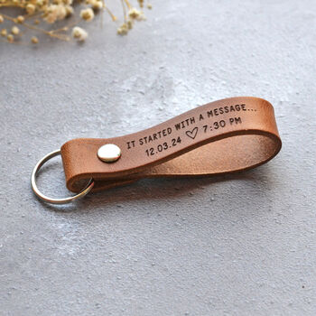 Personalised 'It Started With A Message/Swipe' Leather Keyring, 3 of 7
