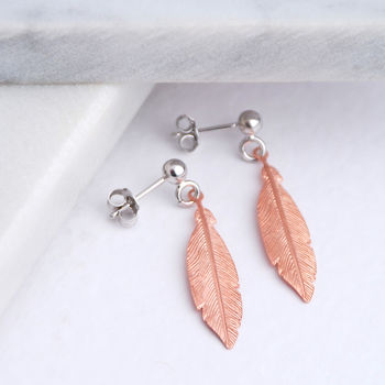 Rose Gold Vermeil Feather Drop Earrings, 4 of 7