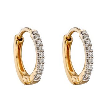 9ct Yellow Gold Diamond Huggie Hoop Earrings, 5 of 9