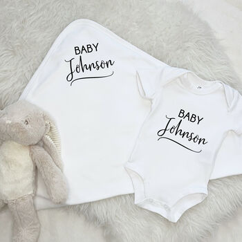 Script Baby And Blanket Personalised Set, 2 of 3