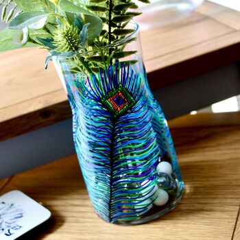 Peacock Feather Small Glass Vase, 3 of 5