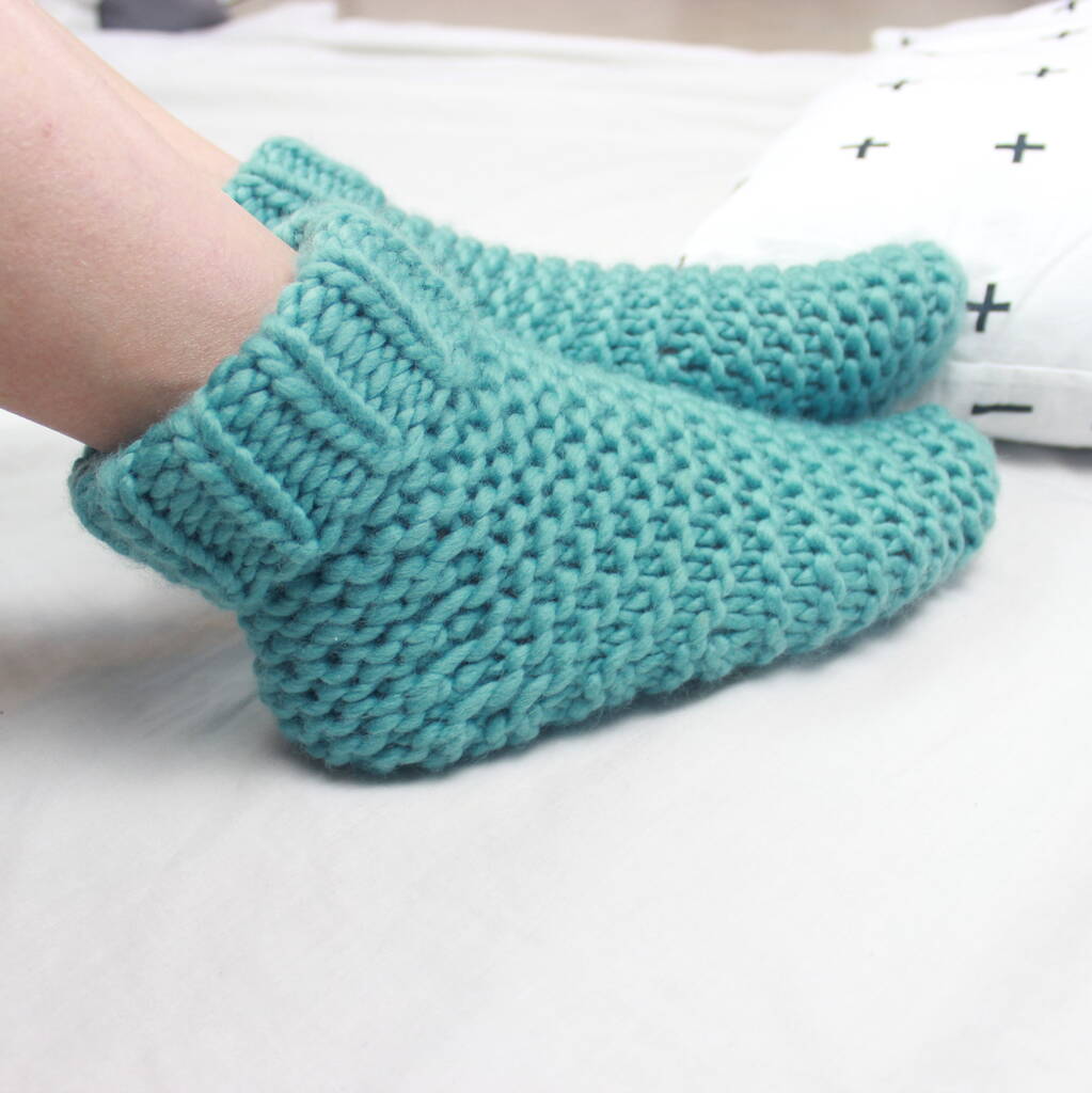 Knit Your Own Slumber Bed Socks In Stone Teal, 1 of 3