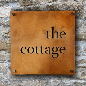 Square Corten Steel House Name Sign, 3 of 10