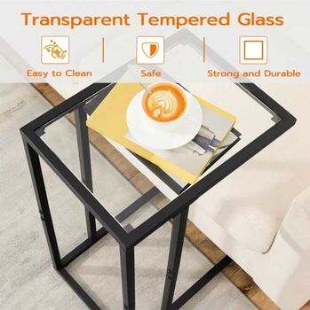 Set Of Two C Shaped Tempered Glass Sofa Side Table, 5 of 12