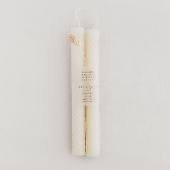 Set Of Two Hand Rolled Cream Beeswax Intention Candles, 2 of 2