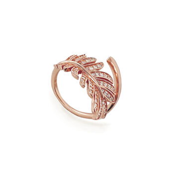 Rhodium, Gold Or Rose Gold Plated Pave Leaf Ring, 5 of 11