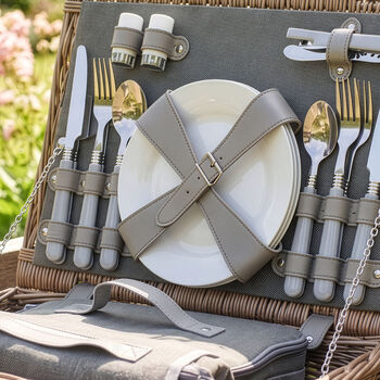 Four Person Grey Tweed Picnic Hamper, 3 of 4