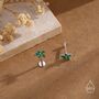 Emerald Green Cz Flower Internally Threaded Flat Back Earrings, thumbnail 4 of 11