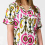 Ikat Print 100% Cotton Ladies Pyjama Short Set In White And Pink, thumbnail 5 of 11
