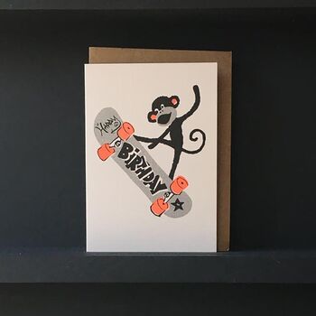 Skateboarding Monkey Happy Birthday Greeting Card, 2 of 3