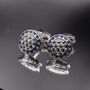 Silver Blue Crystal Cufflinks Round Blue Stone, thumbnail 4 of 5