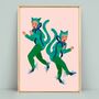 Cat Women Bow's Catsuit Art Print, thumbnail 1 of 2