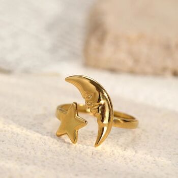 Boho Celestial Moon And Star Ring Adjustable Gold/Silver, 5 of 6
