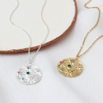 Sterling Silver Or Gold Crystal Celestial Disc Necklace, 3 of 8
