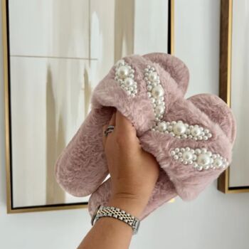 Bridesmaid Pink Fluffy Wedding Day Slippers, 2 of 8