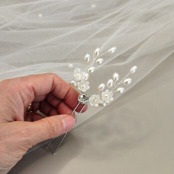 Pearl And Ceramic Flower Bridal Hair Pin, 7 of 12