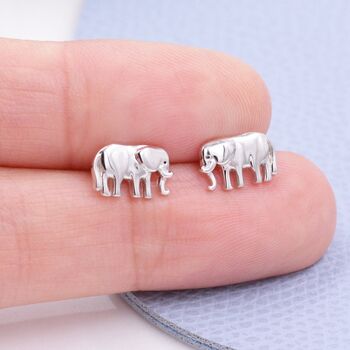 Cute Elephant Stud Earrings In Sterling Silver, 3 of 11