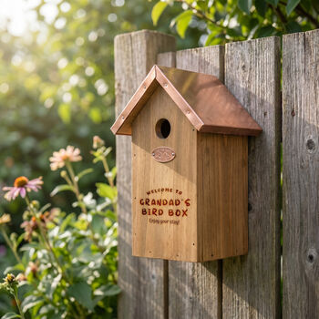 Engraved Garden Bird Box With Copper Roof, 7 of 8