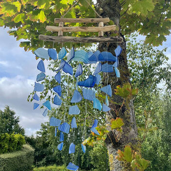 Driftwood Recycled Blue Glass Wind Chime, 5 of 6
