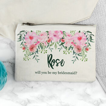 Personalised Floral Cotton Canvas Makeup Bag, 3 of 8