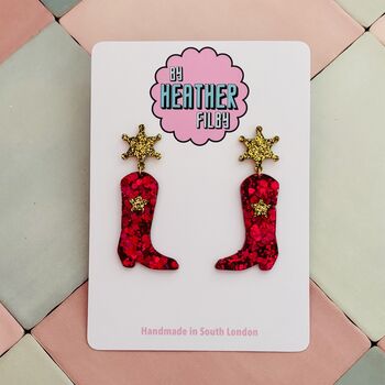 Glitter Cowboy Boot Earrings / Festival Fashion Dangles / Country Western Statement Jewellery / Line Dancing Earrings, 9 of 12