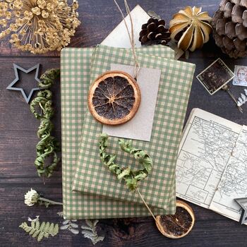 Green Gingham Paper Fibre Wrapping Paper, 4 of 12