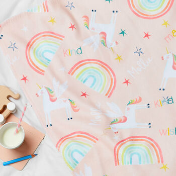 Personalised Rainbow And Unicorn Baby Blanket, 2 of 4