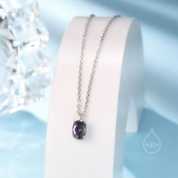 Sterling Silver Oval Cz Pendant Necklace, 4 of 12