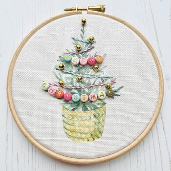 Christmas Tree Mini Embroidery Hoop Kit, 4 of 8