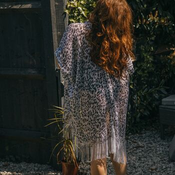Silver Leopard Viscose Metallic Kimono Beach Coverup, 3 of 5