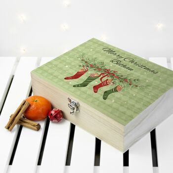 Personalised Christmas Stockings Filled Wooden Tea Box, 2 of 6