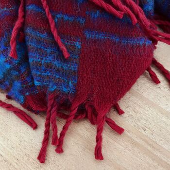 Soft Blanket Striped Cherry Red And Blue Sofa Throw, 3 of 9
