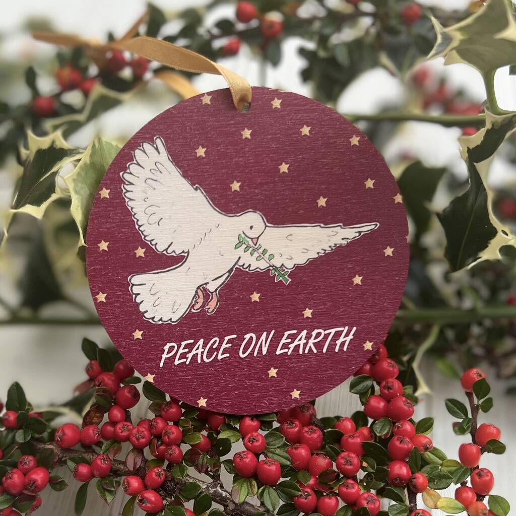 'Peace On Earth Wooden Christmas Decoration, 1 of 3