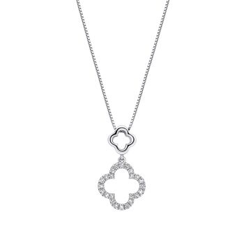 Diamond Set Quatrefoil Pendant Necklace In 9ct Gold, 5 of 6