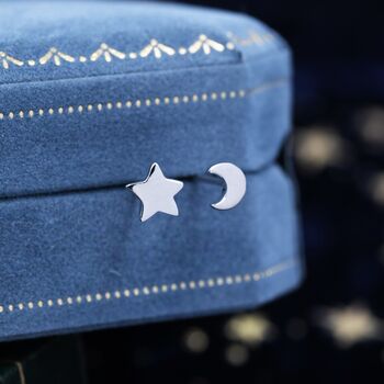 Tiny Chubby Star And Moon Stud Earrings, 3 of 10