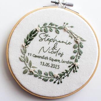 Personalised Wedding/Engagement Wreath Hand Embroidery, 6 of 6