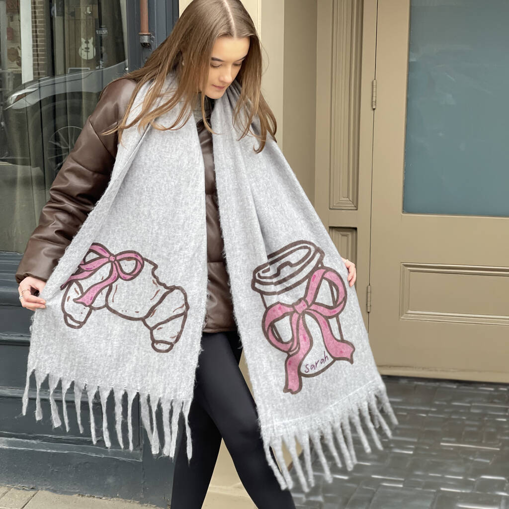 Croissant And Coffee Personalised Cosy Scarf, 1 of 2