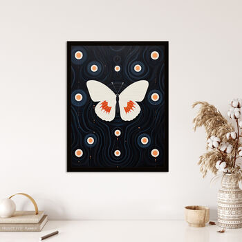 Blissful Butterfly Abstract Navy Orange Wall Art Print, 4 of 6