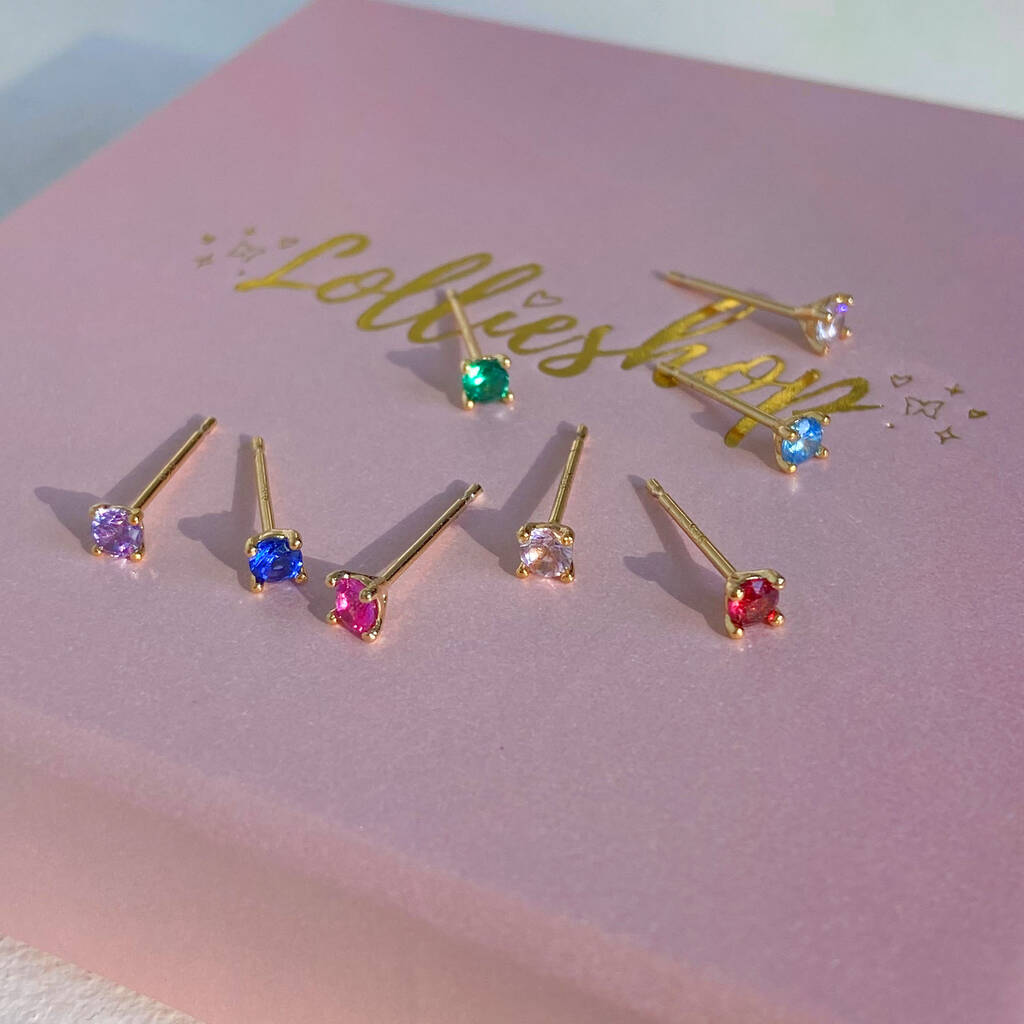 Tiny Birthstone Stud Earrings / Gold Vermeil Plated, 1 of 4