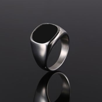 Stainless Steel Silver Signet Ring, Black Onyx Ring For Men, 8 of 10