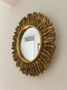 32cm Gold Sunburst Mirror Feather Leaf Decor Distressed Gift, thumbnail 1 of 7