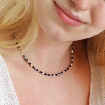 Blue Semi Precious Stone Bead Necklace In Gold, 2 of 6